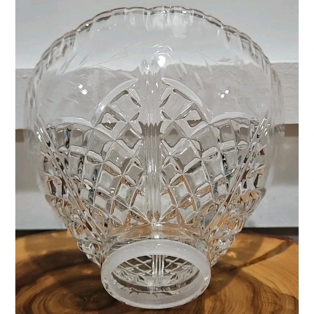 Vintage Cut-Crystal Floral Heavy‎ Hurricane Lamp Shade (1.5
